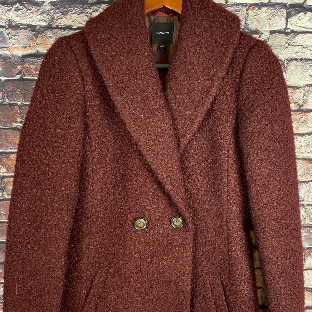 RW&CO Maroon Red Teddy Double Breasted Long Cozy Layering Coat Sz XS - Picture 6 of 16